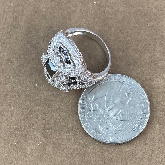 1.5CT Black Sapphire & Topaz 925 Silver Ring for the next Black & White Night - Picture 4 of 4